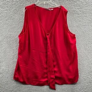 Avenue Womens Blouse 22 Red Sleeveless Tie Front Office Career Polished Flowy